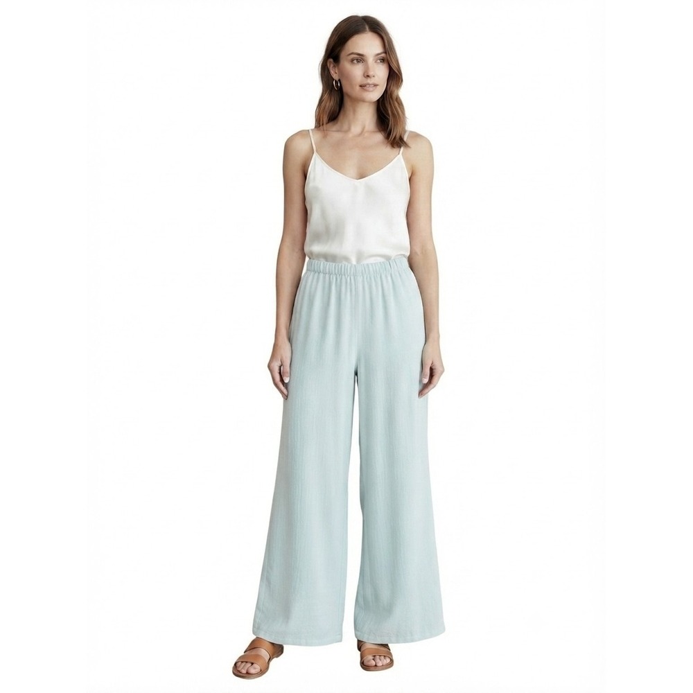NWT Eileen Fisher Silk Georgette Crepe Wide Ankle Pant Pool XL $278 Quiet Luxury